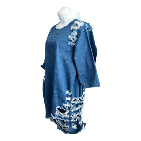 FASHION NOVA Distressed Hi-lo Denim Dress Size L. - Picture 3 of 7